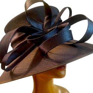 Giovannio Design in England Extra Wide Brimmed Fancy Navy Blue Derby Tea Hat